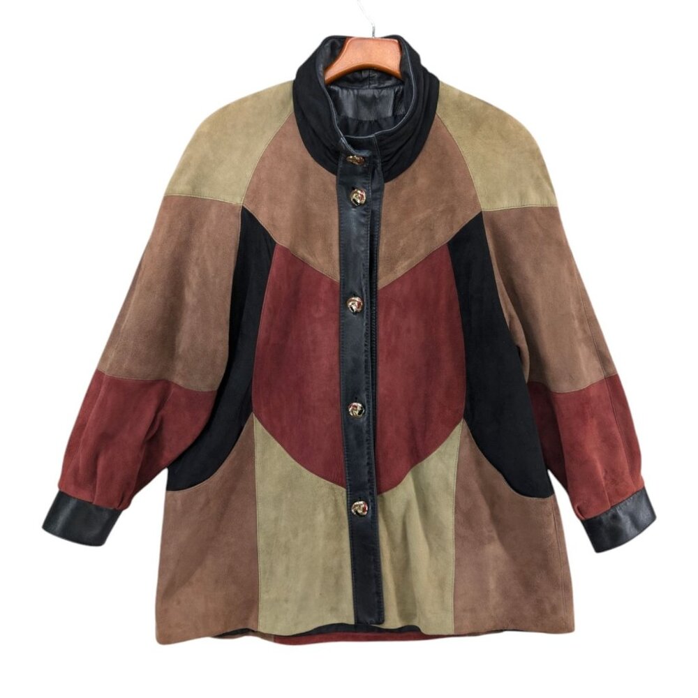 Dita Martin Design Leather Jacket Womens Multicolor Colorblock Suede Lined Sz S